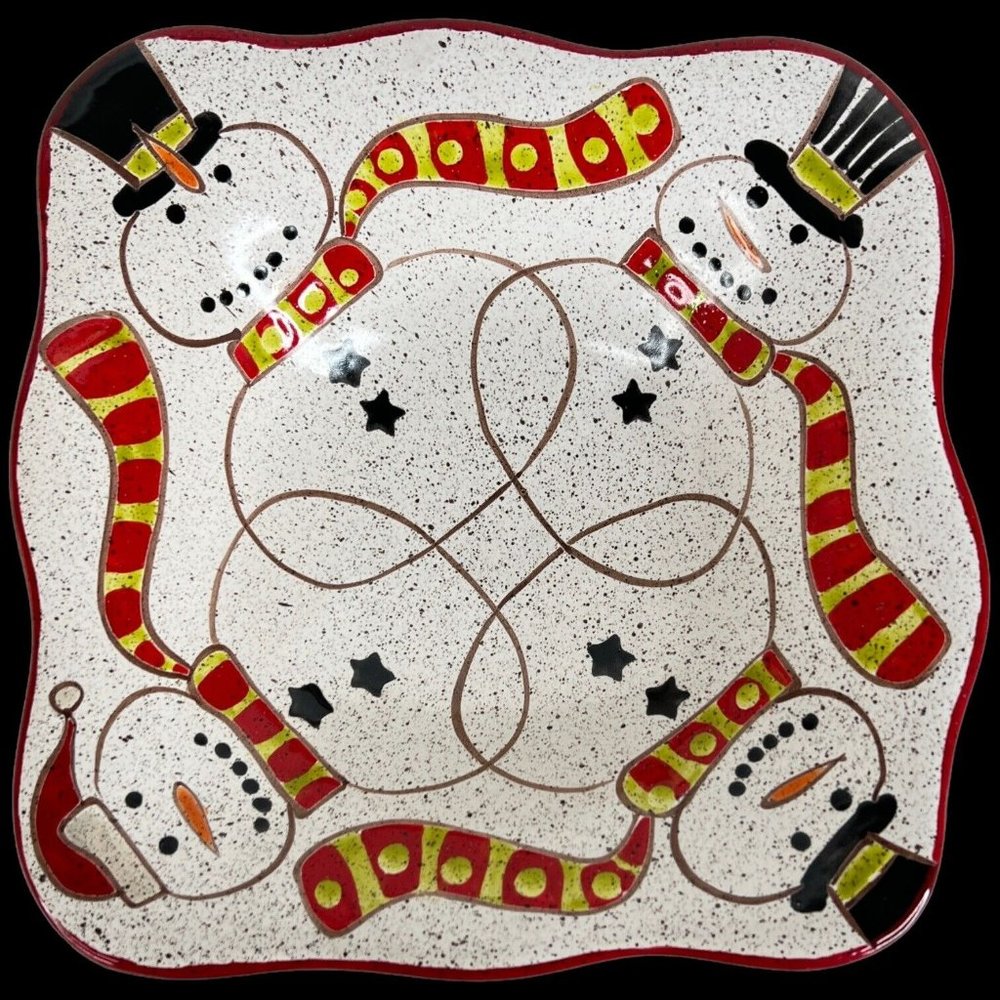 Grasslands Road Pottery Snowman Bowl Hats Winter Christmas Holiday Speckled Red - Picture 3 of 9